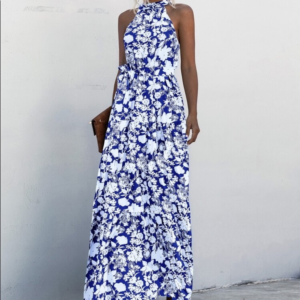 Boho Gypsy Halter Belted Maxi Dress New - Picture 9 of 12